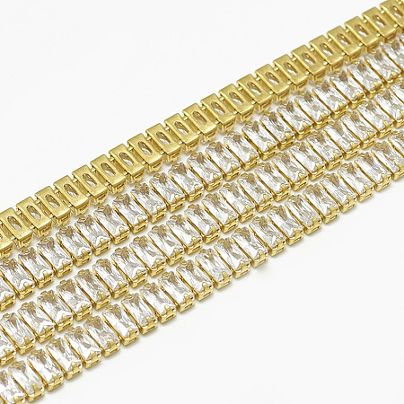 Brass Rectangle Cubic Zirconia Chains CHC-N014-07-A-FF-1