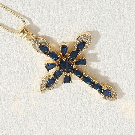 Cross Brass Micro Pave Cubic Zirconia Pendant Necklaces FS-WG6E3F1-08-1