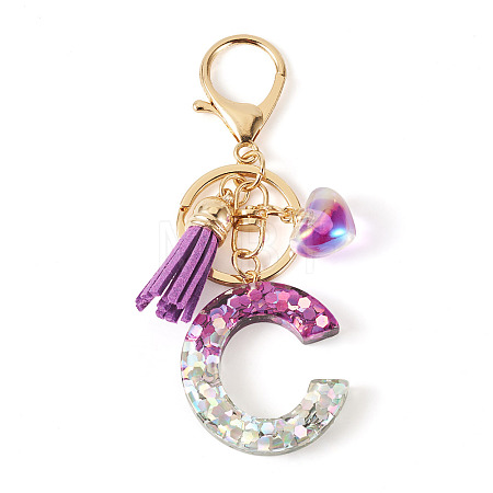 Alloy Resin Heart Keychains KEYC-TADJ0002-01G-C-1