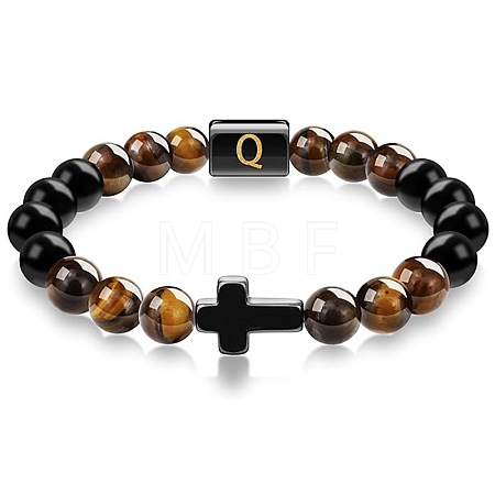 8MM Natural Tiger Eye and Matte Black Obsidian Round Beaded Stretch Bracelets SL9862-17-1