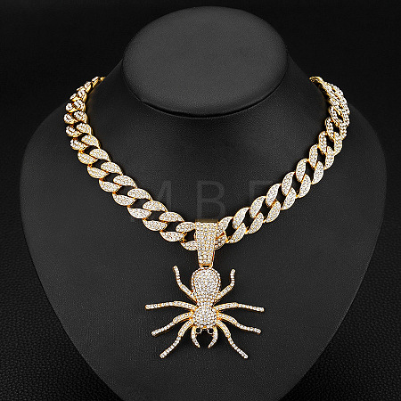 Alloy Full Crystal Rhinestone Halloween Spider Pendant Cuban Link Chain Necklaces for Men FS-WG4B1F3-01-1