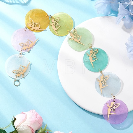 Flat Round Natural Capiz Shell Hanging Suncatchers HJEW-JM04659-1