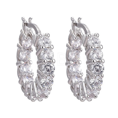 Brass Micro Pave Clear Cubic Zirconia Hoop Earrings EJEW-K083-42P-1