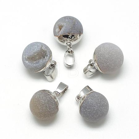 Natural Druzy Grey Agate Pendants G-Q494-06P-1