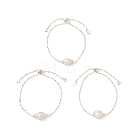 Natural Pearl Link Slider Bracelet BJEW-JB09449-01-1