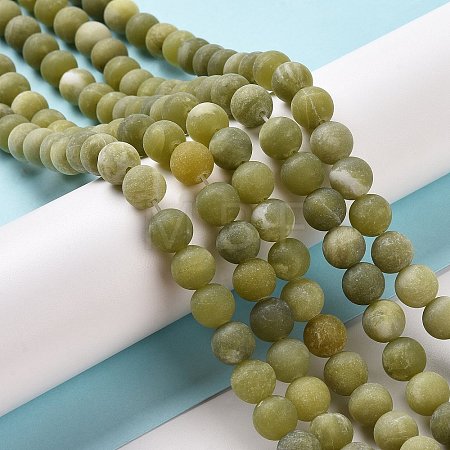 Round Frosted Natural TaiWan Jade Bead Strands G-M248-8mm-02-1