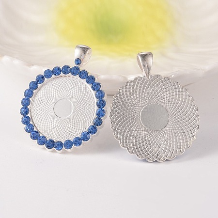 Flat Round Alloy Rhinestone Pendant Cabochon Settings ALRI-T351-04S-1