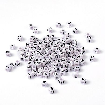 Mixed Letters White Letter Acrylic Cube Beads X-PL37C9308-1