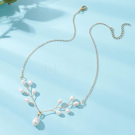 Natural Pearl Deer Pendant Brass Cable Chain Necklaces for Women NJEW-TA00230-1