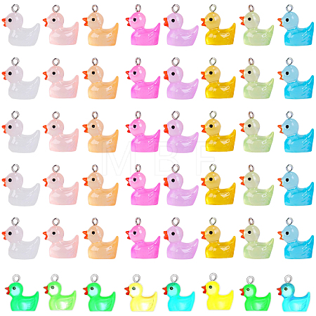 48Pcs 8 Colors Transparent Resin Pendants Colorful Night Glow Duck Pendant Creative Jewelry Accessories JX860A-1