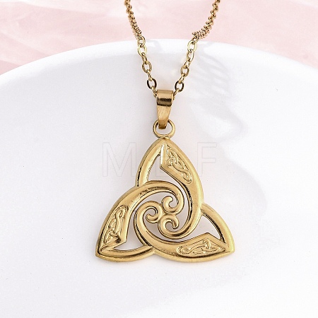 Viking Triskelion Knot 304 Stainless Steel Pendant Necklaces NJEW-M096-32G-1