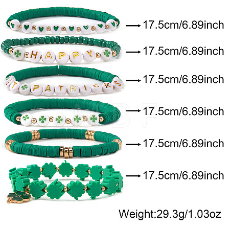 6Pcs Polymer Clay Beads Stretch Bracelets  BK9964-22-1