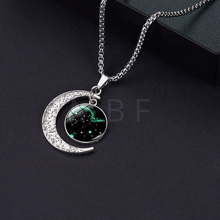 Alloy & Glass Luminous Moon Constellation Pendant Necklaces WG12A0F-11-1