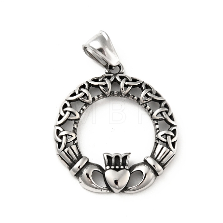 304 Stainless Steel Trinity Claddagh Crown Heart Pendants STAS-P309-10AS-1