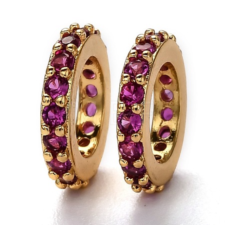 Brass Micro Pave Cubic Zirconia Rondelle European Beads KK-B028-18G-A-1