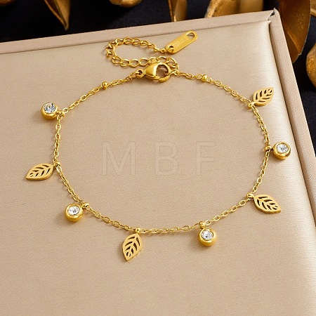 304 Stainless Steel & Rhinestone Charm Bracelets BJEW-B171-15G-1