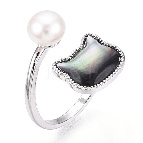 Natural Pearl Finger Open Cuff  Ring with Black Shell PEAR-N022-C01-1