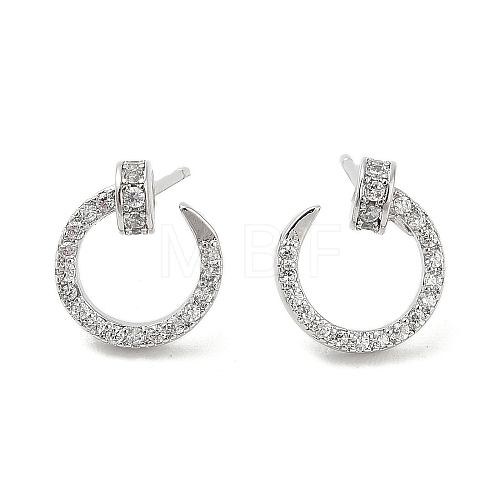 Rack Plating Brass Micro Pave Clear Cubic Zirconia Stud Earrings for Women EJEW-M260-14P-1