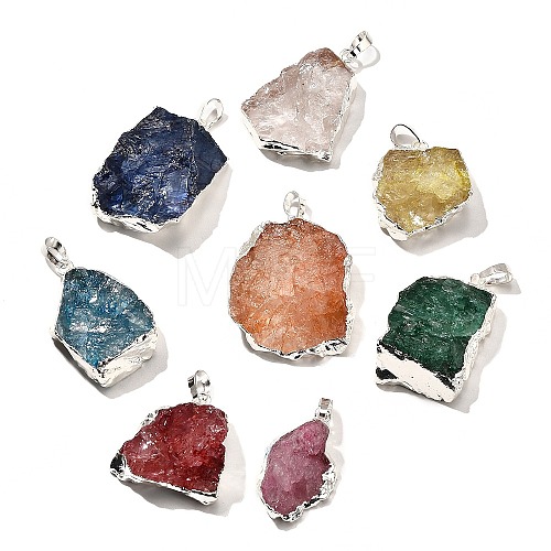 Raw Rough Natural Dyed Quartz Crystal Pendants G-G895-05S-M-1