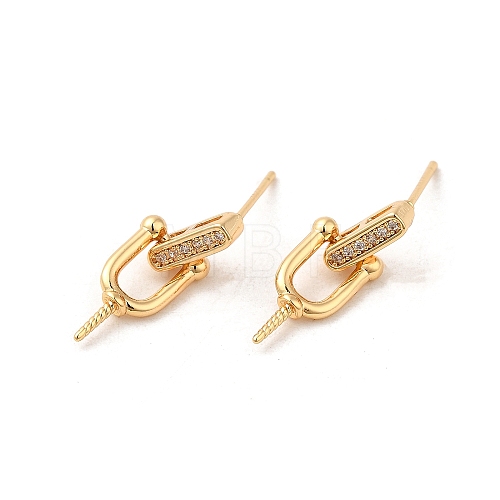 Brass Micro Pave Cubic Zirconia Stud Earring Findings KK-M270-31G-1