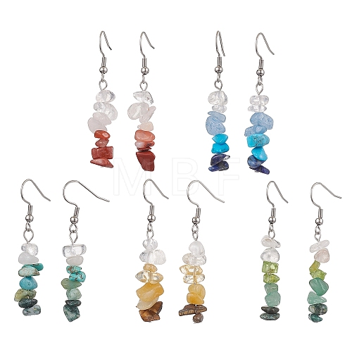 Natural Mixed Stone & Synthetic Turquoise Dangle Earrings EJEW-JE06030-1