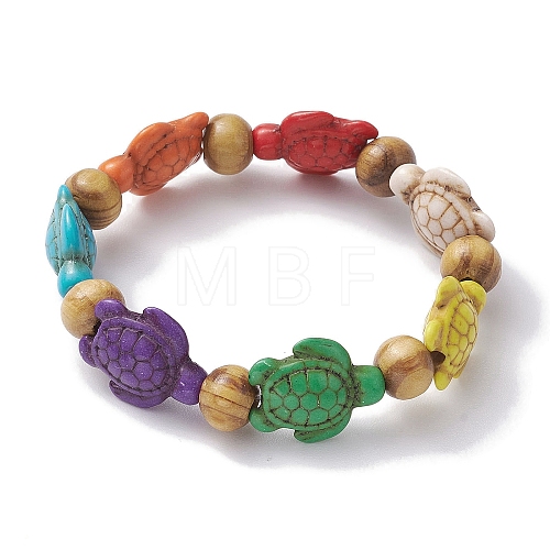 Beach Turtle Dyed Synthetic Turquoise Stretch Bracelets BJEW-JB10297-02-1