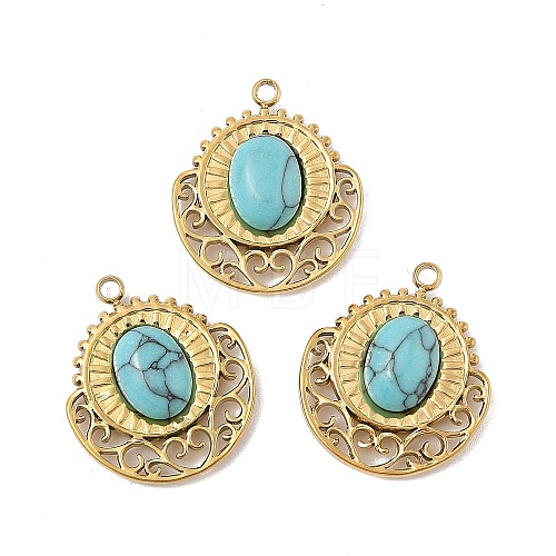 304 Stainless Steel Pave Synthetic Turquoise Pendants STAS-P380-19G-01-1