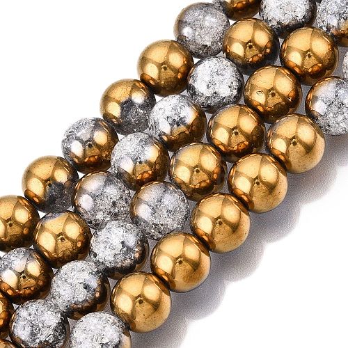 Electroplated Crackle Glass Beads Strands EGLA-N014-10mm-04-1