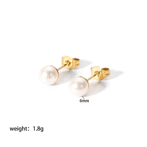 Elegant Titanium Steel Imitation Pearl Stud Earrings NB5919-2-1