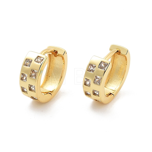 Square Pattern Rack Plating Brass Clear Cubic Zirconia Hoop Earrings for Women EJEW-G409-02G-1