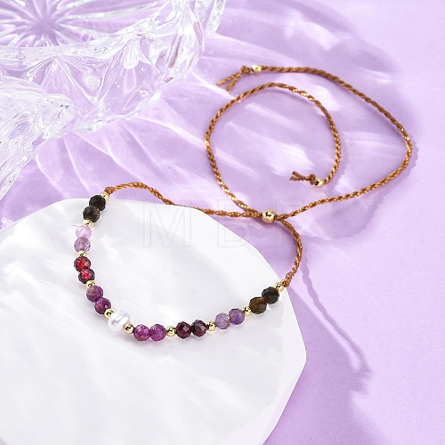 Faceted Round Natural Grey Agate & Red Agate & Amethyst Braided Bead Bracelets BJEW-F493-09G-03-1