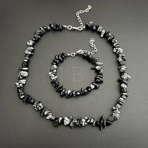 Natural Snowflake Obsidian Chip Beaded Necklaces for Women IW6789-33-1