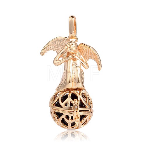 Golden Plated Brass Hollow Round Cage Pendants KK-J249-04G-1