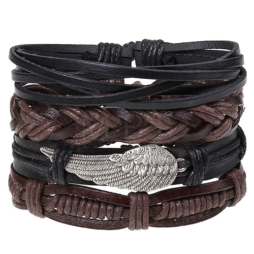 4Pcs Retro Cattlehide Leather Cord Multi-strand Bracelets for Men WGE7990-09-1