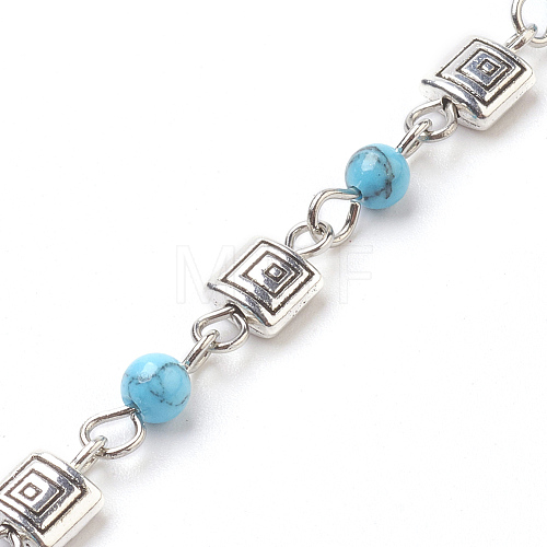 Handmade Synthetic Turquoise Beaded Chains AJEW-JB00446-08-1