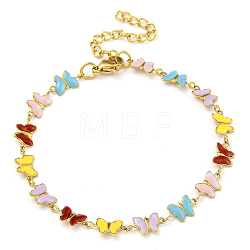 PVD Vacuum Plating 304 Stainless Steel Colorful Enamel Butterfly Link Chain Bracelets BJEW-P334-09G-1