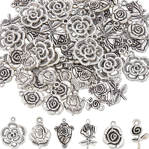 SUNNYCLUE 72Pcs 6 Styles Tibetan Style Alloy Pendants FIND-SC0007-84-1