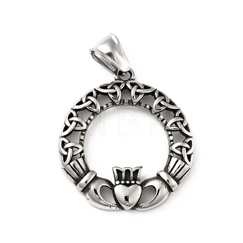 304 Stainless Steel Trinity Claddagh Crown Heart Pendants STAS-P309-10AS-1