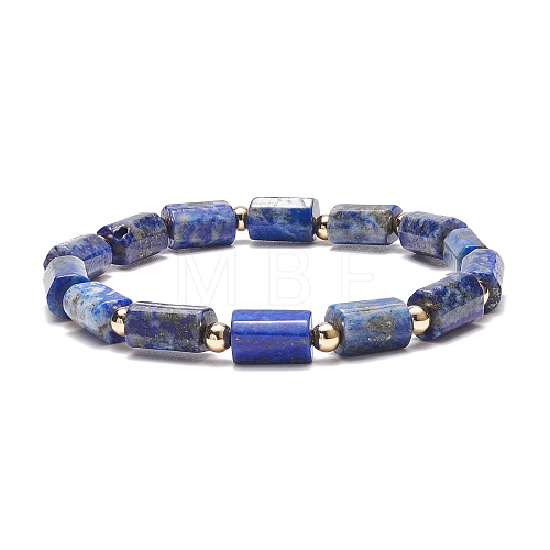 Natural Lapis Lazuli Column Beaded Stretch Bracelet BJEW-JB08596-03-1