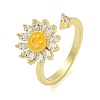 Sunflower with Smiling Face Enamel Rotatable Cuff Rings for Women RJEW-M016-07G-2