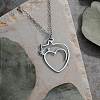 201 Stainless Steel Heart with Cat Outline Pendant Necklaces for Women FS-WG6120F-02-2