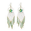 Star Glass Seed Beaded Dangle Tassel Earrings EJEW-MZ00777-02-3