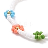 Handmade Daisy Flower Baking Paint & Dyed Glass Seed Beaded Stretch Bracelets BJEW-JB07668-02-4