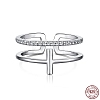 Rhodium Plated 925 Sterling Silver Cross Open Cuff Rings with Cubic Zirconia RJEW-F150-51P-1