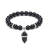 Natural Obsidian Round Beaded Stretch Bracelet with Bullet Charms BJEW-JB09018-05-1