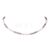 Faceted Round Natural Amethyst and Rice Natural Pearl Beaded Necklaces for Women NJEW-JN05816-03-2