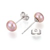 Natural Pearl Half Round Stud Earrings EJEW-Q701-01A-01A-03-3