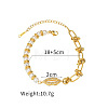 304 Stainless Steel Rhinestone Link Bracelets for Women with Imitation Pearl Beads WG73042-03-1