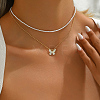 Elegant Brass Enamel Butterfly Imitation Pearl Double Layers Necklaces for Women AF5436-2-2