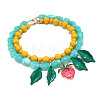 Alloy Enamel Resin Strawberry Leaf Pendant Double Layer Necklaces for Women WG96260-01-4